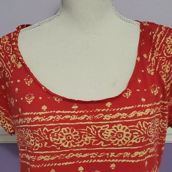 Lucky Brand Burnt Orange Boho Southwestern Roll Up Sleeves Modal Blend Shirt - Picture 2 of 8